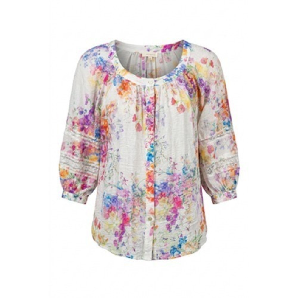 NEW Figueroa + Flower Anthropologie Shirt M Floral Crochet Tunic Boho Festive